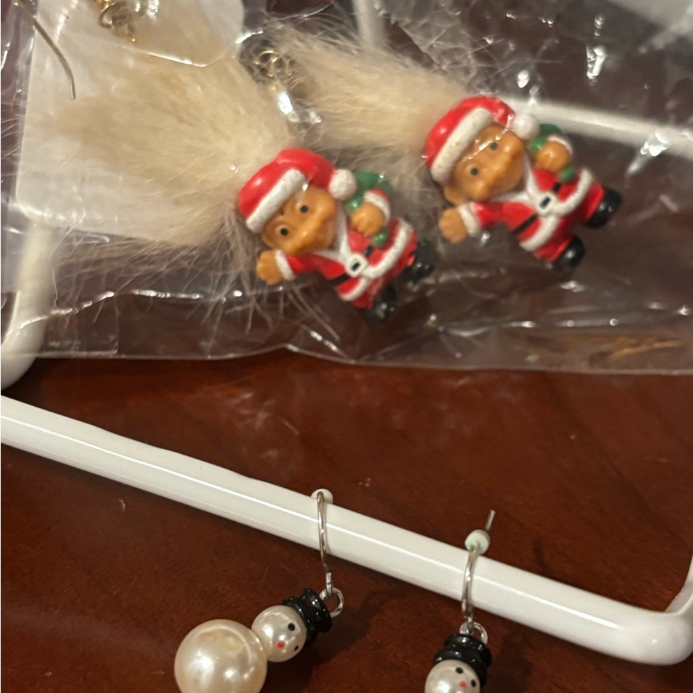 Troll Doll Santa Claus Earrings with Blonde Hair & Free Snowman Earrings
